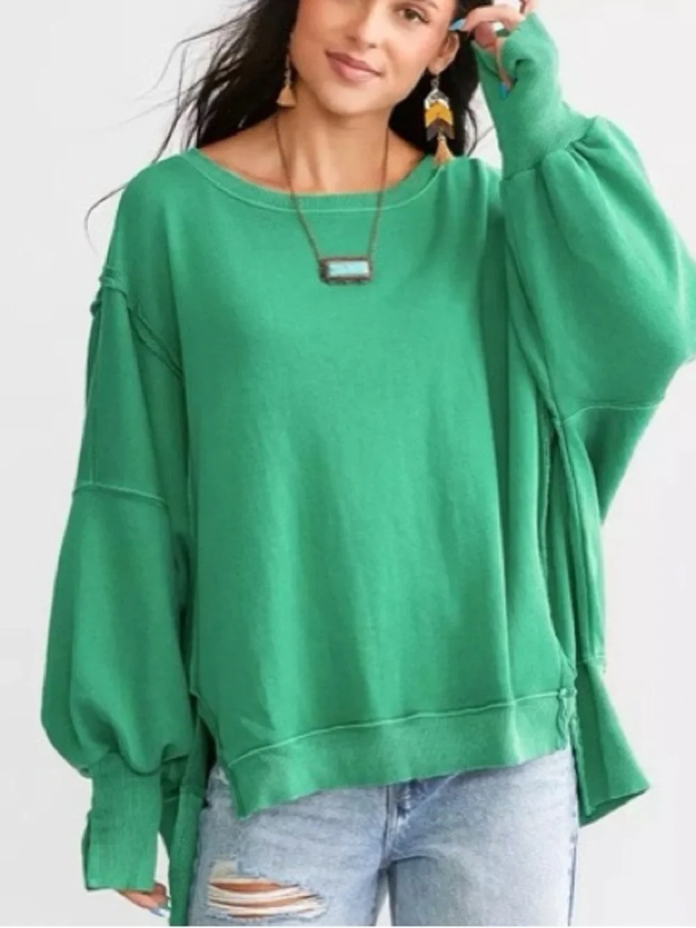 Free People Camden Sweatshirt Rare Tennis | Kelly Green - Size XS - Picture 8 of 9